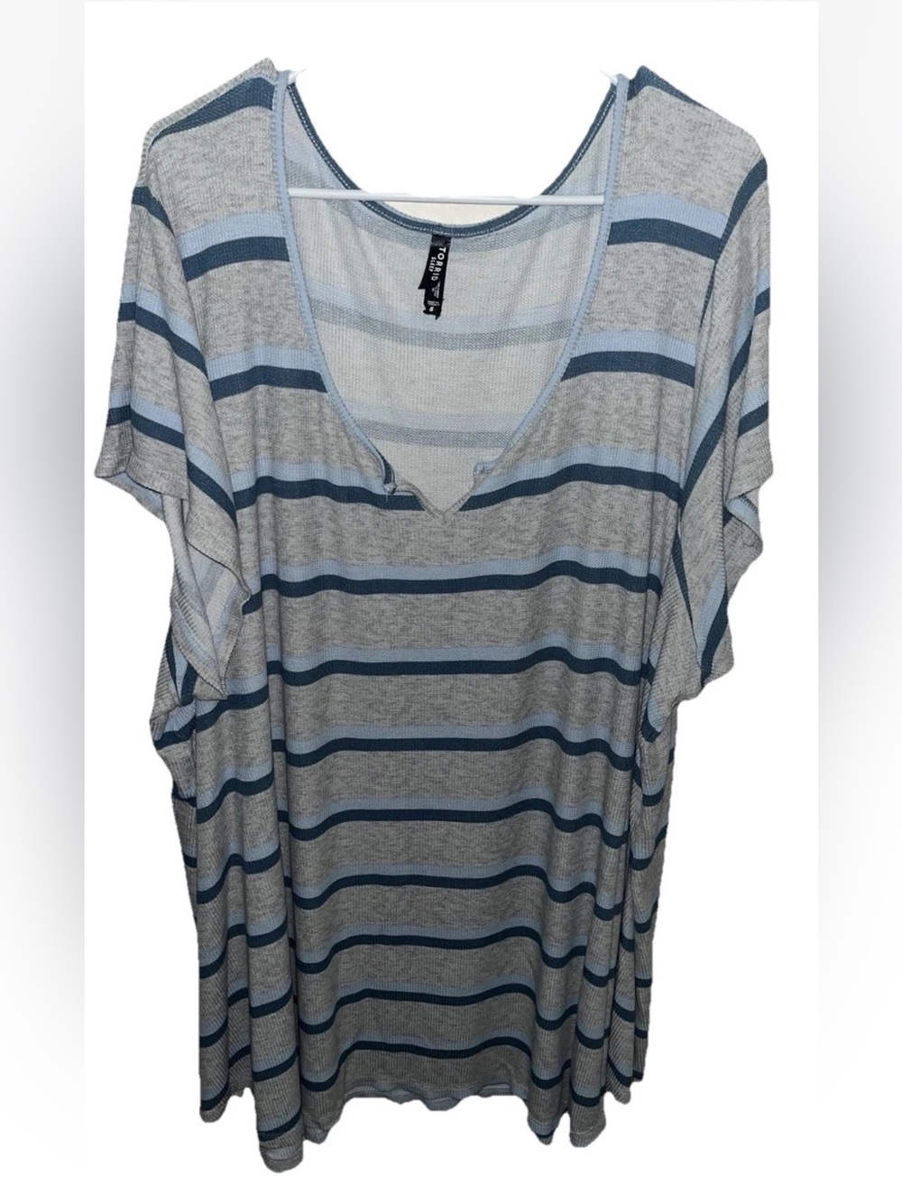 Torrid Sleep Women’s Short Sleeve Sleep Shirt Blue Gray Striped Size 5X EUC